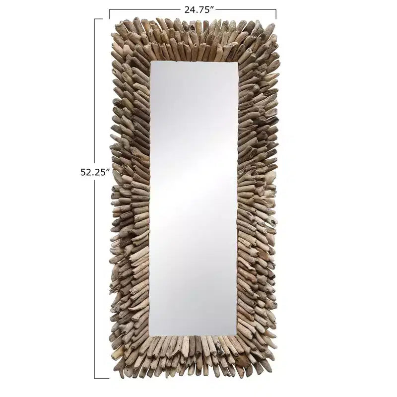 Miroir mural rectangulaire encadré en bois flotté de style côtier, 24"x52.5"