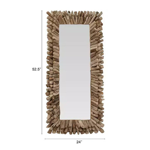 Miroir mural rectangulaire encadré en bois flotté de style côtier, 24"x52.5"