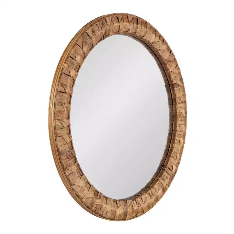 Kate & Laurel All Things Decor 26"x26" Laalima Woven Round Mirror Rustic Brown