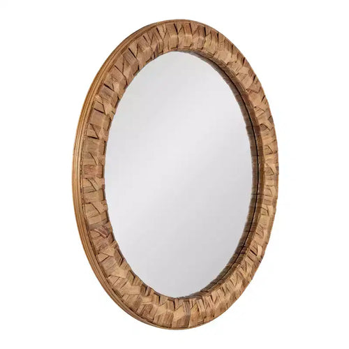 Kate & Laurel All Things Decor 26"x26" Laalima Woven Round Mirror Rustic Brown