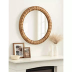 Miroir mural rond tressé marron rustique de 26 po