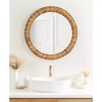 Miroir mural rond tressé marron rustique de 26 po