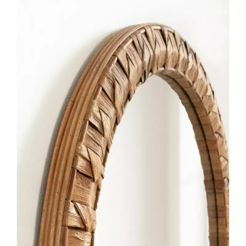 Miroir mural rond tressé marron rustique de 26 po