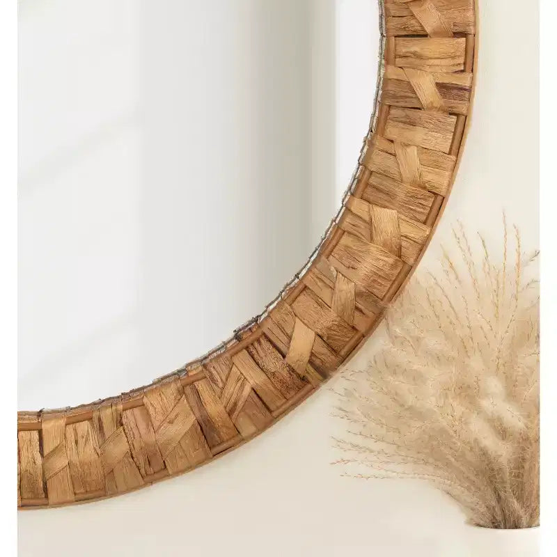Miroir mural rond tressé marron rustique de 26 po
