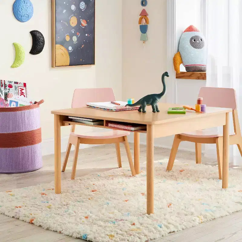 Table d'activités pour enfants en bois naturel avec rangement