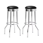 Simple Relax Set of 2 Round Barstools with Footrest