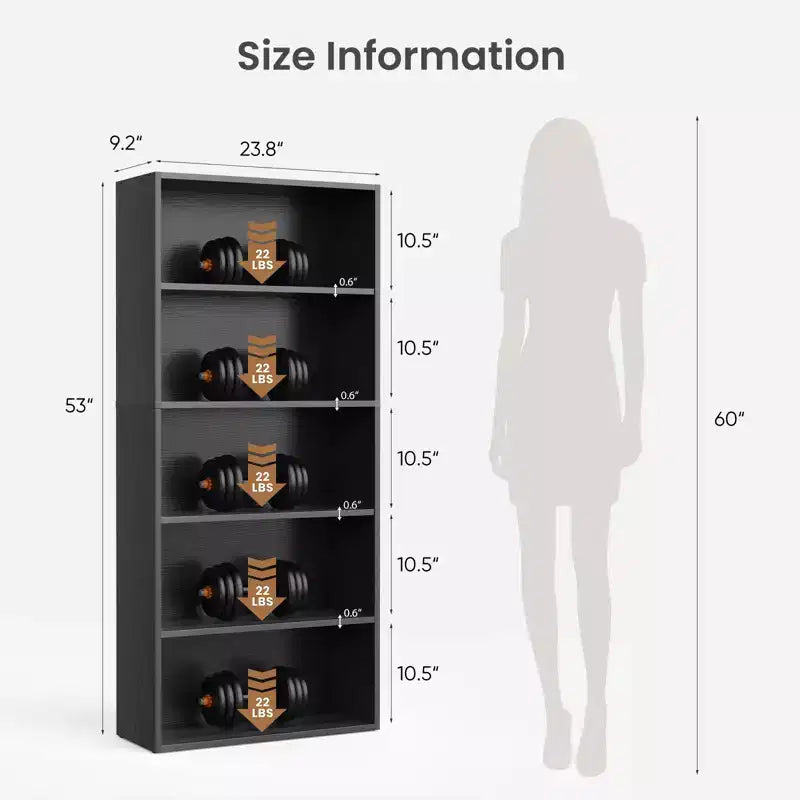 Bibliothèque industrielle 5 tablettes de 135 cm – Étagère ouverte rustique sur pied