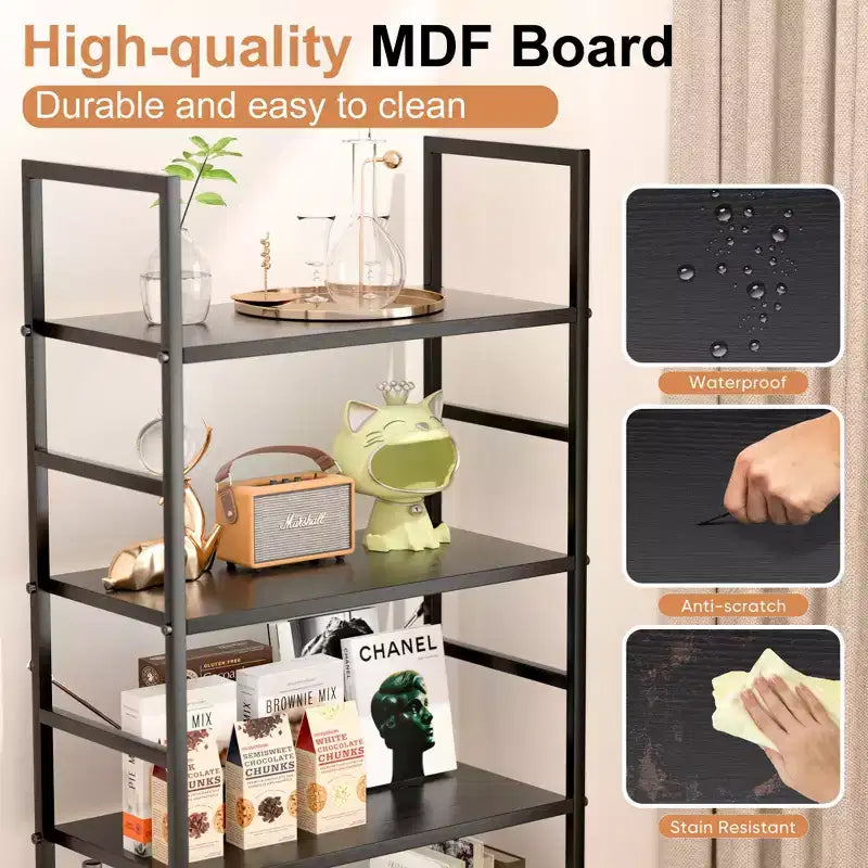 Bibliothèque industrielle 5 tablettes de 135 cm – Étagère ouverte rustique sur pied