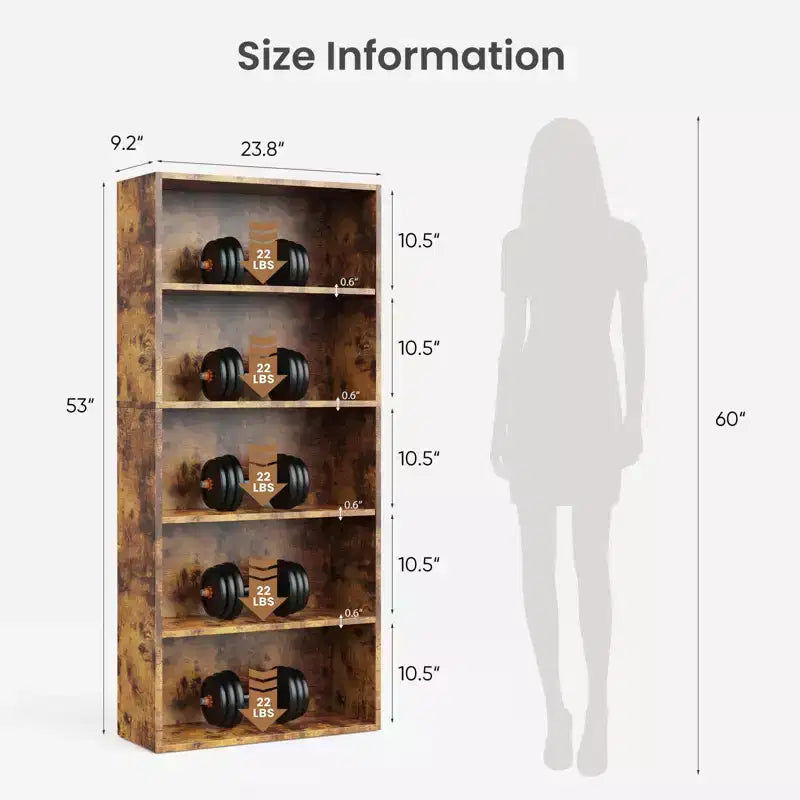 Bibliothèque industrielle 5 tablettes de 135 cm – Étagère ouverte rustique sur pied