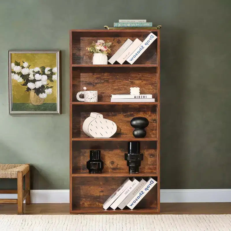 Bibliothèque industrielle 5 tablettes de 135 cm – Étagère ouverte rustique sur pied
