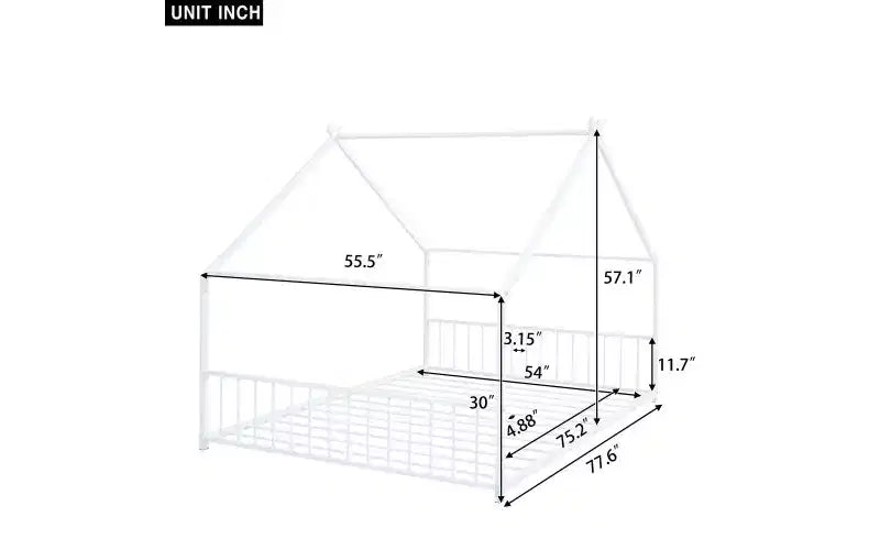 Cadre de lit double élégant au design unique en forme de maison