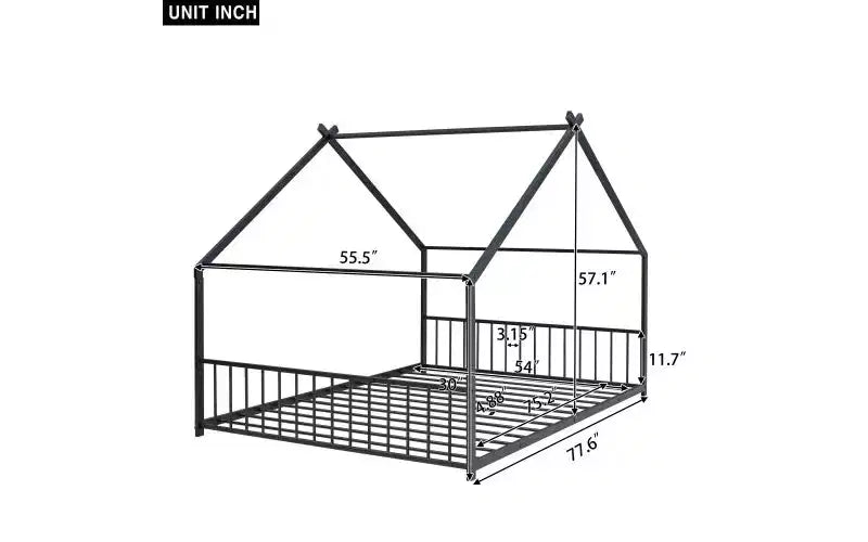 Cadre de lit double élégant au design unique en forme de maison