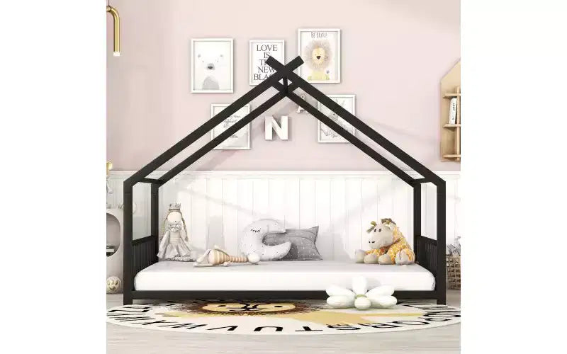 Cadre de lit double élégant au design unique en forme de maison