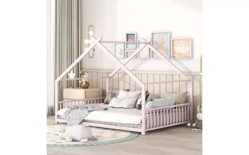 Cadre de lit double élégant au design unique en forme de maison