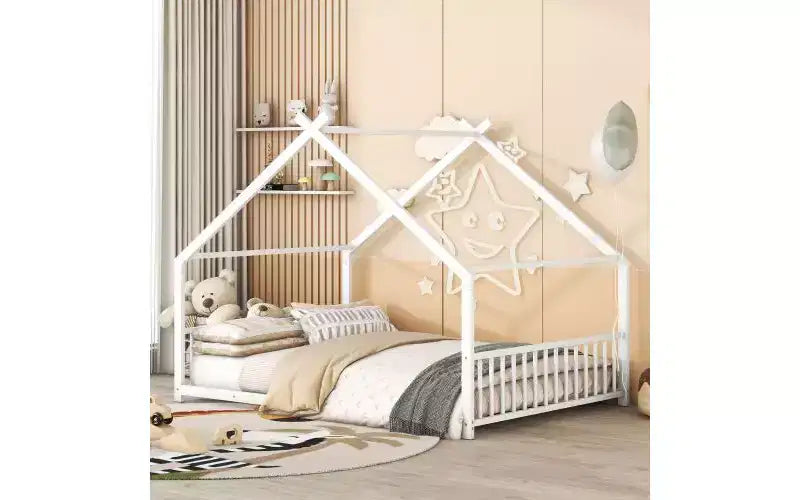 Cadre de lit double élégant au design unique en forme de maison