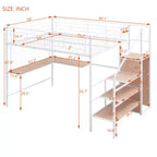 Lit mezzanine double en métal avec bureau, armoire, grille et échelle de rangement