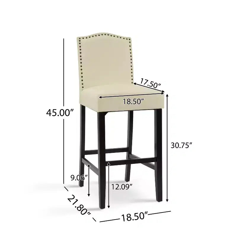 Lot de 2 tabourets de bar rembourrés contemporains en bois d'hévéa de 76 cm