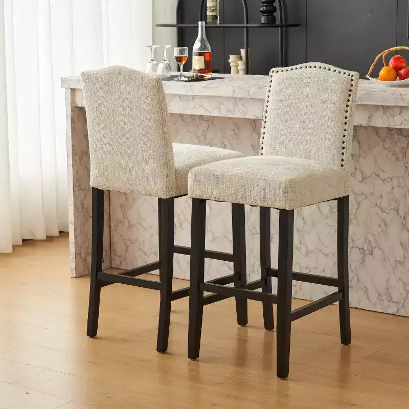 Lot de 2 tabourets de bar rembourrés contemporains en bois d'hévéa de 76 cm