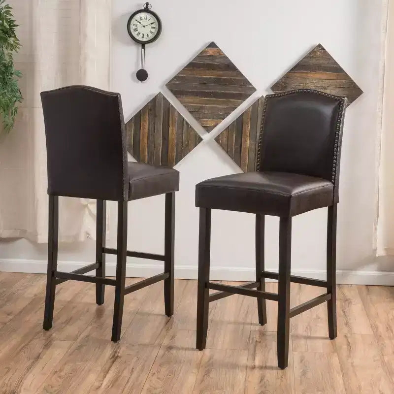 Lot de 2 tabourets de bar rembourrés contemporains en bois d'hévéa de 76 cm