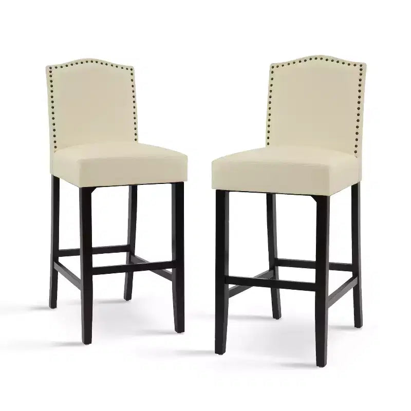 Lot de 2 tabourets de bar rembourrés contemporains en bois d'hévéa de 76 cm