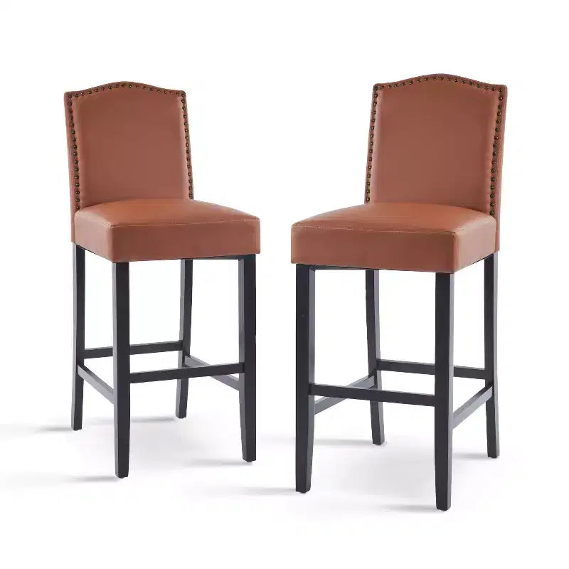 Lot de 2 tabourets de bar rembourrés contemporains en bois d'hévéa de 76 cm