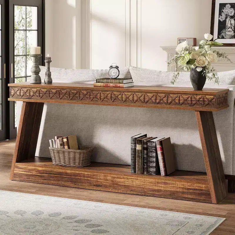 Console de ferme à 2 niveaux extra longue de 180 cm avec rangement