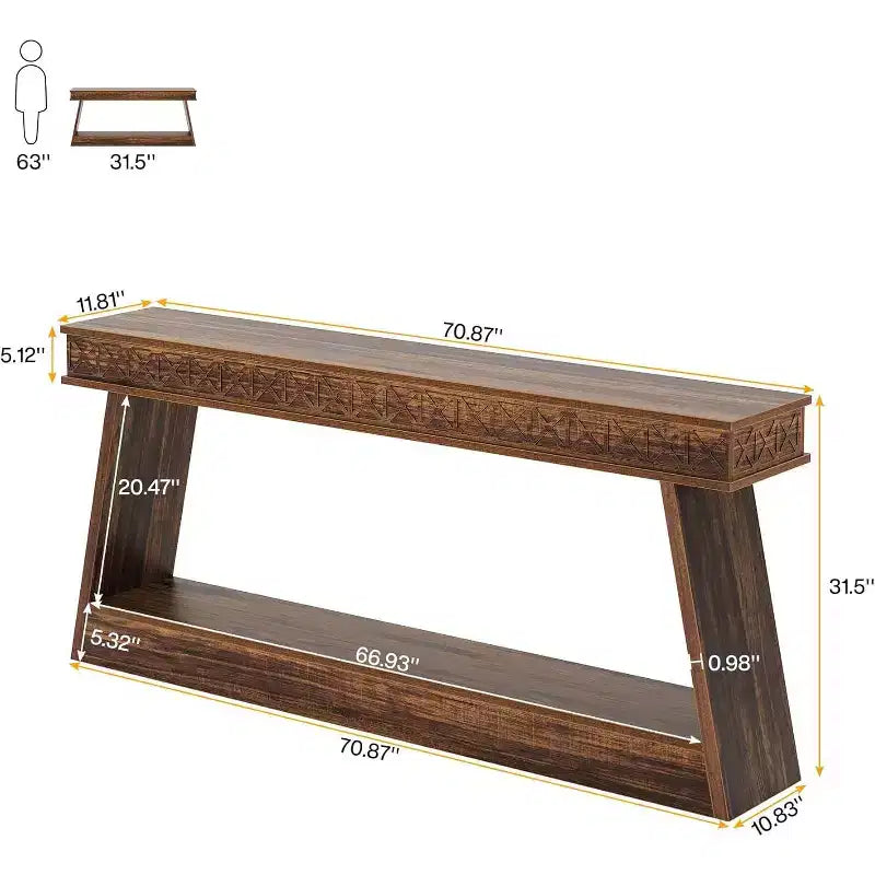 Console de ferme à 2 niveaux extra longue de 180 cm avec rangement