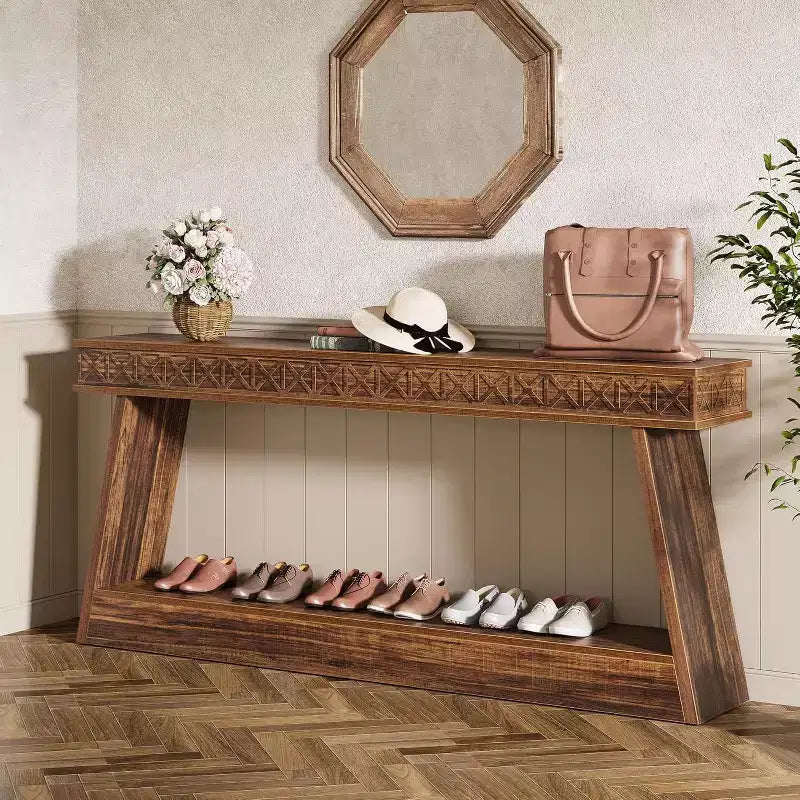 Console de ferme à 2 niveaux extra longue de 180 cm avec rangement