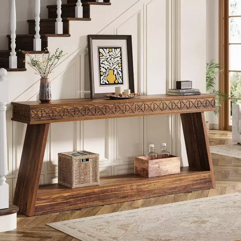 Console de ferme à 2 niveaux extra longue de 180 cm avec rangement