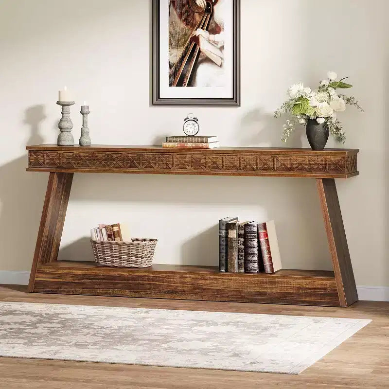 Console de ferme à 2 niveaux extra longue de 180 cm avec rangement