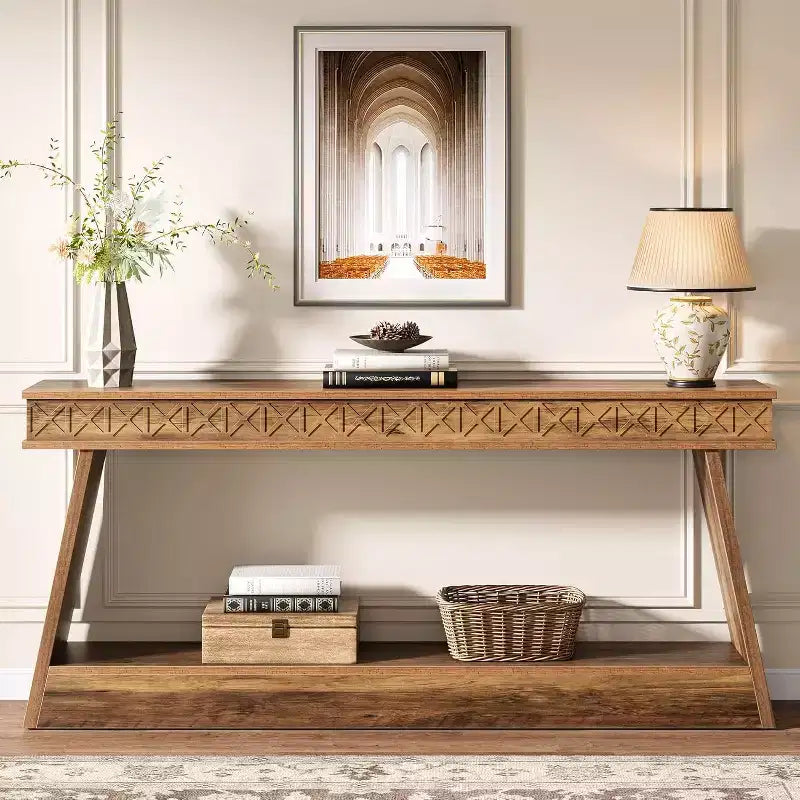 Console de ferme à 2 niveaux extra longue de 180 cm avec rangement