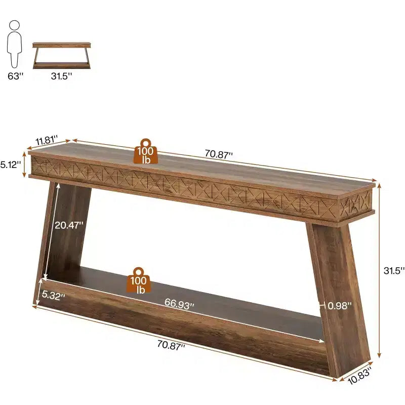 Console de ferme à 2 niveaux extra longue de 180 cm avec rangement