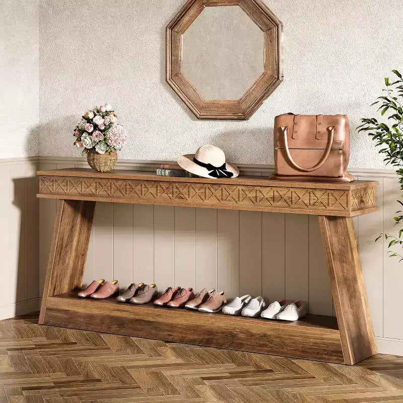Console de ferme à 2 niveaux extra longue de 180 cm avec rangement