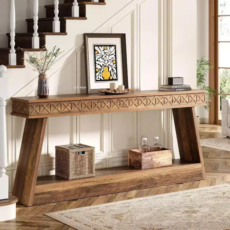 Console de ferme à 2 niveaux extra longue de 180 cm avec rangement