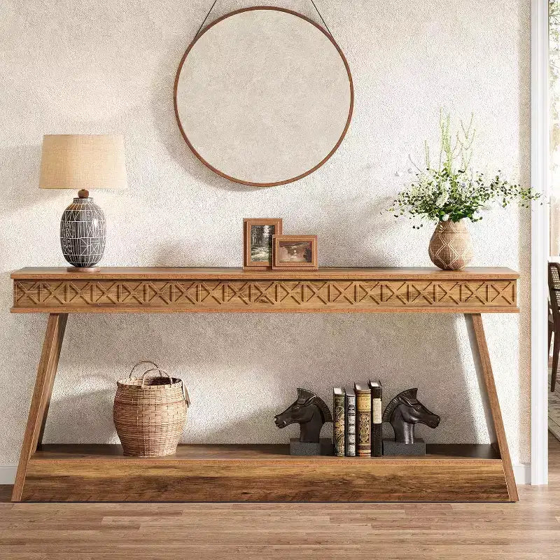 Console de ferme à 2 niveaux extra longue de 180 cm avec rangement