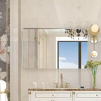 Miroir mural rectangulaire 40"x30" en argent brossé avec coins arrondis