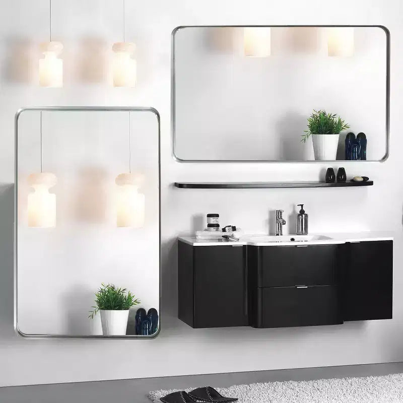 Miroir mural rectangulaire 40"x30" en argent brossé avec coins arrondis