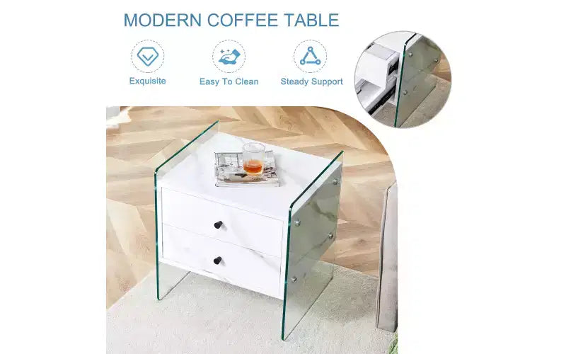 Table de chevet en verre avec tiroir en bois