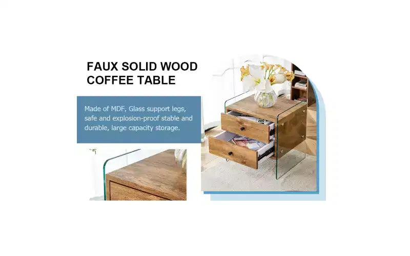 Table de chevet en verre avec tiroir en bois