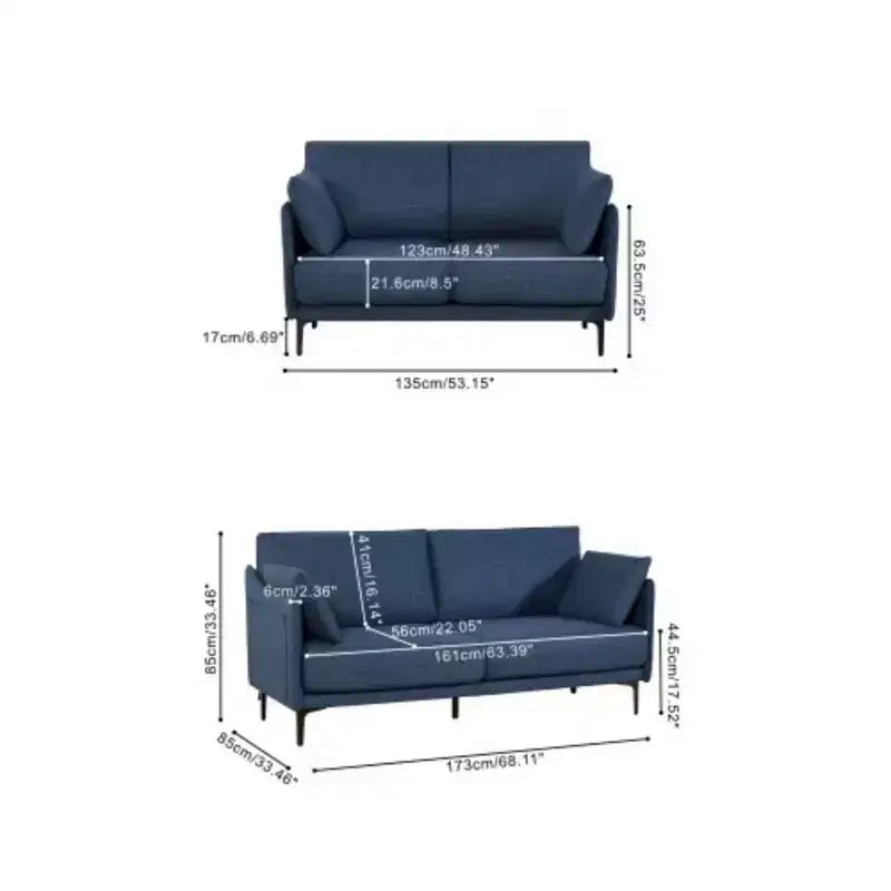 Canapé 2 places avec 2 coussins et pieds en métal – Pour salon ou bureau