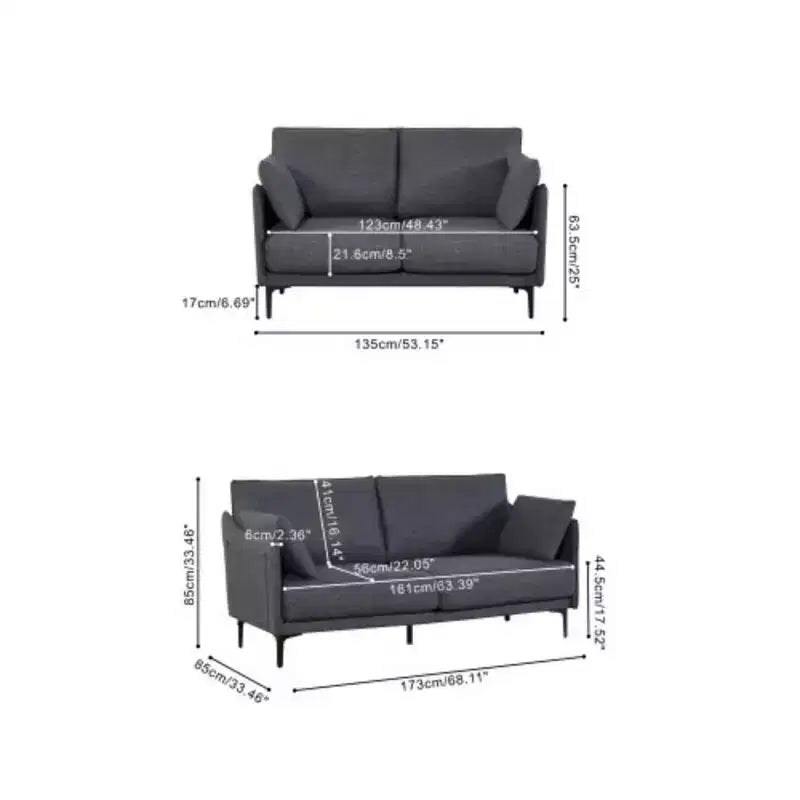 Canapé 2 places avec 2 coussins et pieds en métal – Pour salon ou bureau