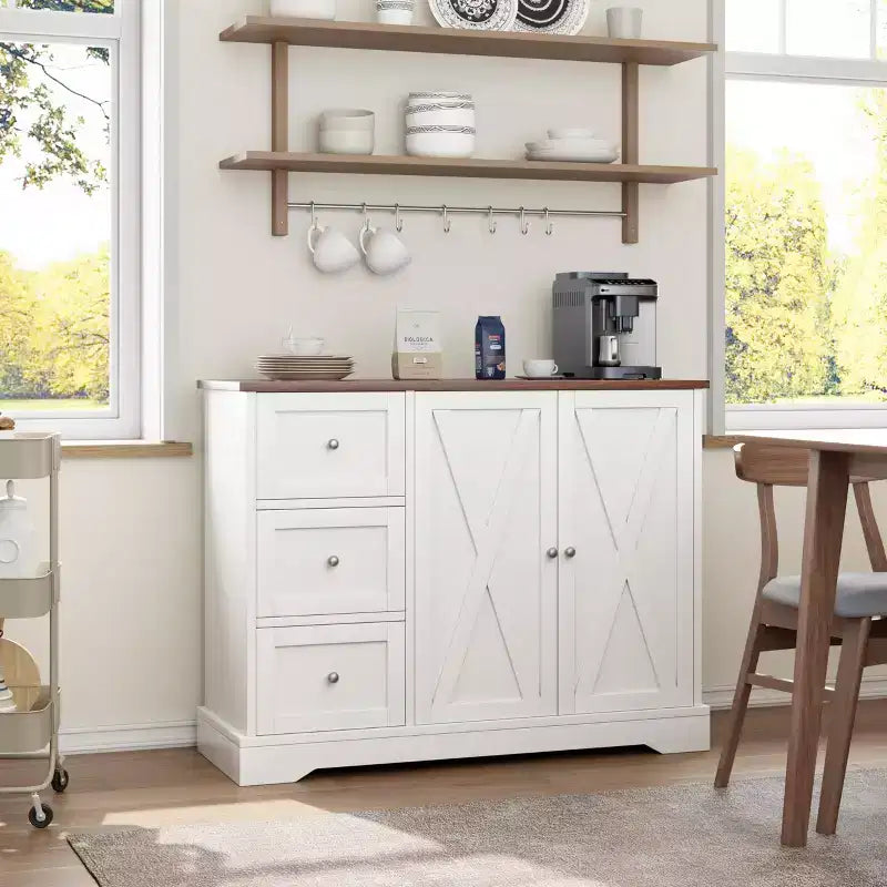 Bahut de ferme blanc de 42 po avec 3 tiroirs et rangement