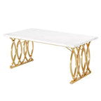 Table de salle à manger 63" pour 4-6 personnes, plateau en faux marbre blanc et cadre en acier doré