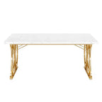 Table de salle à manger 63" pour 4-6 personnes, plateau en faux marbre blanc et cadre en acier doré