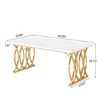 Table de salle à manger 63" pour 4-6 personnes, plateau en faux marbre blanc et cadre en acier doré