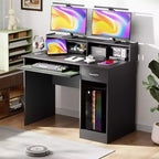 Bureau de jeu multifonctionnel avec tiroirs et plateau pour clavier – Noir