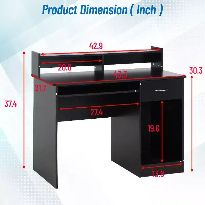 Bureau de jeu multifonctionnel avec tiroirs et plateau pour clavier – Noir