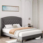 Upholstered Platform Bed Frame with Wingback Headboard, Soft Velvet and Button Tufted Design, Wood Slat Support, Easy Assembly