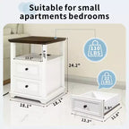 Table de chevet haute rustique en bois de 45,7 cm avec station de charge – Blanc