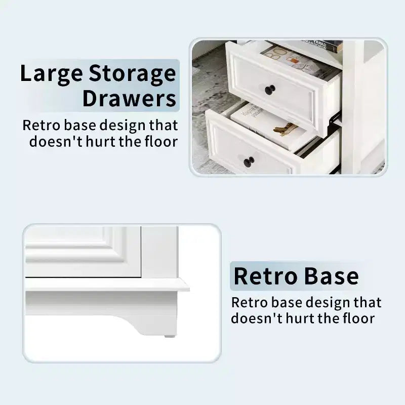 Table de chevet haute rustique en bois de 45,7 cm avec station de charge – Blanc